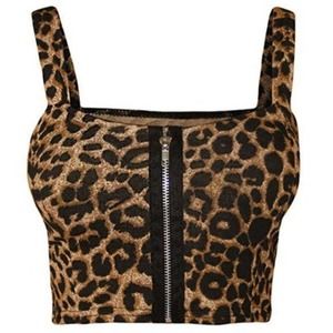 NWT Leopard XXL Stretchy Zip Front Crop Top Bralette